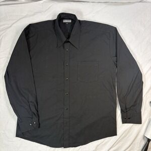 Henri Valdise Men's Black Button Down Shirt 16/16.5 Classic Rat Pack Grandpacore